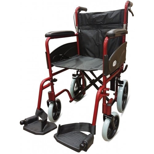 Z-Tec 601X Lightweight Aluminium Transit Wheelchair With Handbrakes Fire Red